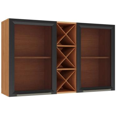 Imagem de Armário de cozinha Aéreo Triplo Zanzini Favorita com vidro reflecta, adega e 02 porta largura de 1,20 metros Cinamomo Preto Catedral