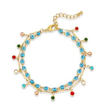 Imagem de FILMOON Tornozeleira azul olho turco colorido tornozeleira feminina dourada verão praia bijuteria moderna, free size, Latão, Sem Pedra Preciosa