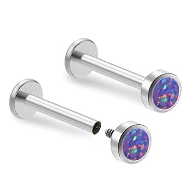 Imagem de ZYTAIJEW 1 peça/2 peças 16G 6 mm/8 mm/10 mm G23 titânio roscado internamente 4 mm azul/verde/rosa/branco/roxo opala sintética labret monroe lábio tragus cartilagem brinco piercing piercing de nariz