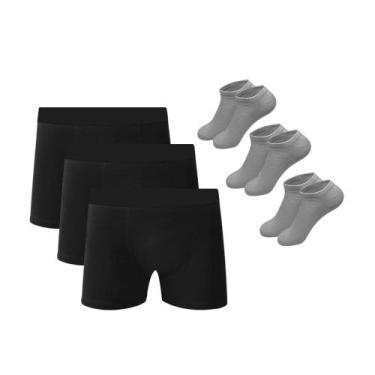 Imagem de Kit 10 Cuecas Boxer Em Algodão Preto + 9 Meias M2  QLC SPORT - Cor Pre