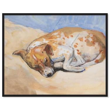 Imagem de Art Remedy Arte vintage para cães Sleeping Dog, moldura preta, 51 x 40 cm