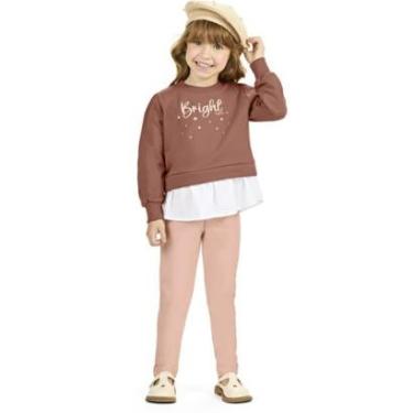 Imagem de Conjunto Infantil Inverno Menina Casaco Moletom Peluciado E Tricoline E Calça PU - Angerô-Feminino