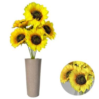 Imagem de Buquê Girassol Artificial Com Vaso Polido Com Pedras Brancas - PlantaI