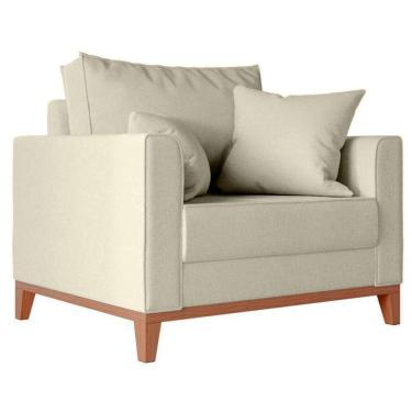 Imagem de Poltrona Beny Com Pés E Base De Madeira Élpis Móveis Linho Bege