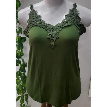 Imagem de Blusa regata alcinha alça de renda guipir plus size - Chicmix, Verde m