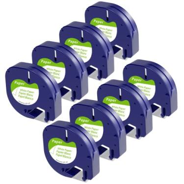Imagem de Pacote com 8 fitas de etiqueta Wonfoucs substituíveis para Dymo LetraTag Refil de papel branco 1/2" x 13' 12mm x 4m Preto sobre branco LT Fita para rotuladora Dymo Letra Tag LT-100H Plus 200B LT-100T QX50 XR