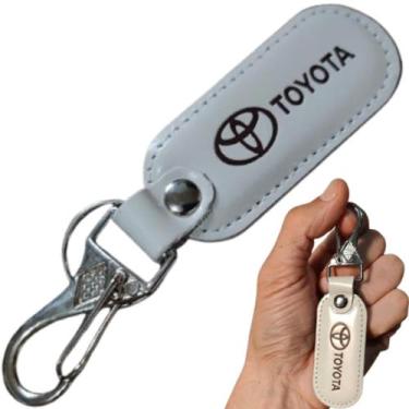 Imagem de Chaveiro Toyota Couro Branco Mosquetão Chave Carro Gancho - RS