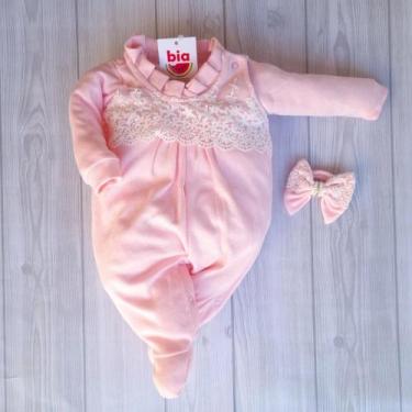 Imagem de Macacão bebê menina Olívia rendado com pérolas macio e confortável - A