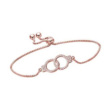 Imagem de HOLLP Pulseira de algema Melhor Amigo Joias Presente Casal Pulseira de Círculo Duplo Pulseira Corrente Ajustável Presente para Irmã Amiga, Metal