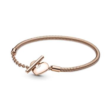 Imagem de Pandora Bracelete feminino com pingente de corrente de cobra em T Jewelry Moments - banhado a ouro rosa, 7.87 Inches (Pack of 1), Prata esterlina, Sem Pedra