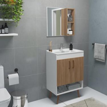 Imagem de Conjunto para Banheiro com Gabinete com Pés, Lavatório Pop e Espelheira Verona