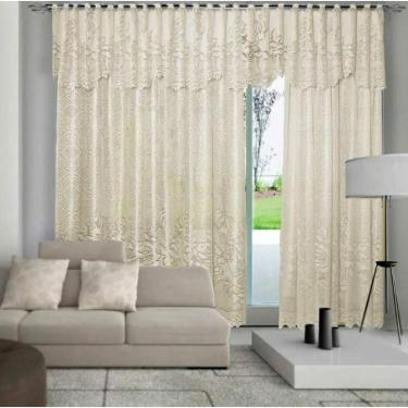 Imagem de Cortina Renda Roseiral Sala Marfim 3,50X 2,20Alt Com Bando