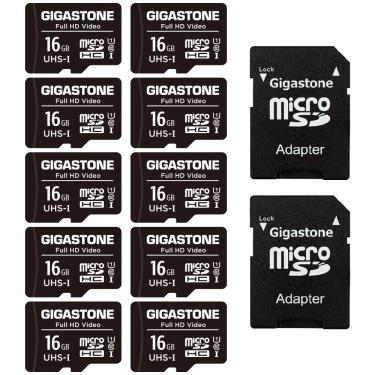 Imagem de Cartão Micro sd Gigastone 16GB, pacote com 10 vídeos fhd de 85 MB/s