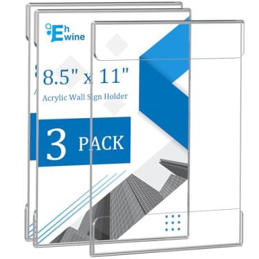 Imagem de EHWINE Pacote com 3 suportes de placa de acrílico para montagem na parede, 21 x 27 cm, suportes de exibição de folhetos, molduras de parede de acrílico transparente de plástico para escritório, casa,