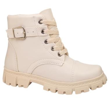Imagem de Coturno Feminino Infantil Bota Coturno Menina Coturno Fivela Marfim e Preto (Marfim, BR, Criança de 9 a 12 anos, Numérico, 24)
