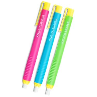 Imagem de M&G Pacote com 3 canetas apagadoras, 3 cores sortidas (azul, rosa, verde), pontas de borracha retráteis para escola, escritório, exames e materiais de arte