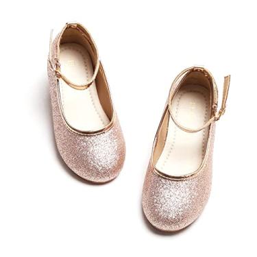 Imagem de PHIRAMIN Sapato social infantil florista - Sapatilhas de balé cintilantes para festa de casamento, P02-glitter rosa, 22