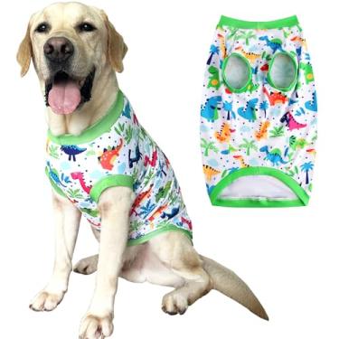 Imagem de Camiseta de cachorro sem mangas, estampa de dinossauro, colete macio, elástico, roupas de verão para cães extragrande, meninos e meninas, 2GG, verde