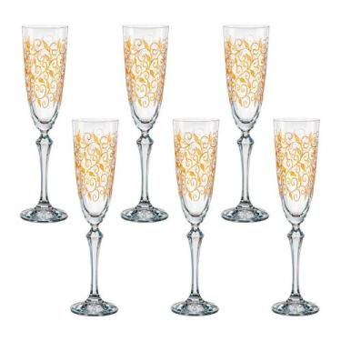 Imagem de Taça de Cristal Bohemia Decorada Para Champanhe 200 ml Elisabeth 6 Peç