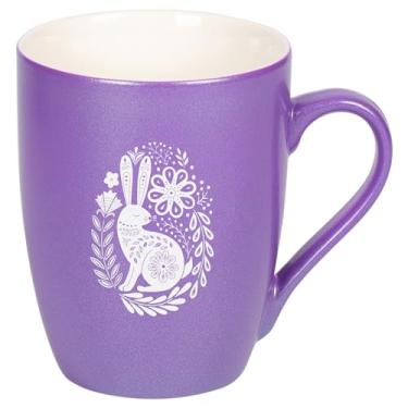 Imagem de Elanze Designs Woodland Bunny Coelho Flor Jardim Gravado a Laser Cerâmica Brilhante 283 g, Caneca de Café Clássica, Copo de Bebida Fria Quente e Fria, Utensílios de Bebida de Cozinha, Roxo Paixão