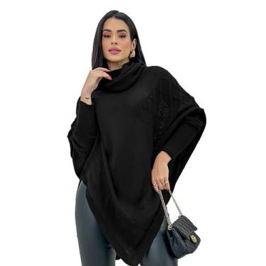 Imagem de Blusa De Frio Feminina Poncho Bico Tricot Manga Longa Gola Cacharrel I