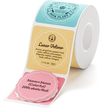 Imagem de NIIMBOT Etiquetas para etiquetadoras B1/B21/B3S, 34 x 34 mm (1,34" x 1,34") 200 fitas/rolo, fita de etiqueta térmica, impermeável, à prova de óleo para substituição de fita de etiquetagem de pequenas