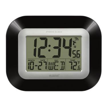 Imagem de Relógio de parede digital atômico La Crosse Technology com temperatura interna, preto, 21 cm (WT-8005U-B-INT WT-8005U-B)
