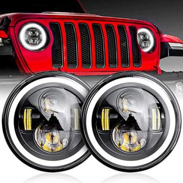 Imagem de nifeida Faróis redondos de 17 cm H6024 Halo Angel Eyes DRL Âmbar Luzes de seta compatíveis com Jeep Wrangler JK TJ LJ CJ CJ 97-18 Hummer H1 H2, feixe Hi/Lo com DRL branco âmbar, par