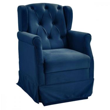 Imagem de Poltrona Cadeira De Amamentação Balanço Ternura Veludo Azul