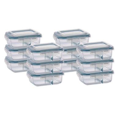 Imagem de Kit 12 Pote de Vidro Hermético Com Divisoria 640ml Marmita - PRATICASA