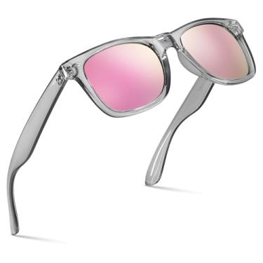 Imagem de Retro Rewind Óculos de sol espelhados coloridos neon anos 80 com armação translúcida para homens e mulheres, Cinza translúcido | Lente Revo Rose Gold, One size fits most