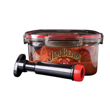 Imagem de Jim Beam Bomba selada a vácuo, remove o ar da caixa marinada, processo rápido, churrasco e grelha, marinação perfeita de carne bovina, frango e peixe, padrão, vermelho