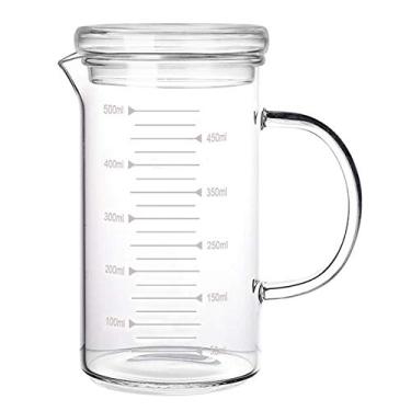 Imagem de Copo medidor de vidro de 500 ml com tampa, alça resistente ao calor, caneca de vidro de mistura medida, bico em forma de V em escala transparente para leite e café, copo líquido, copos de bebida,