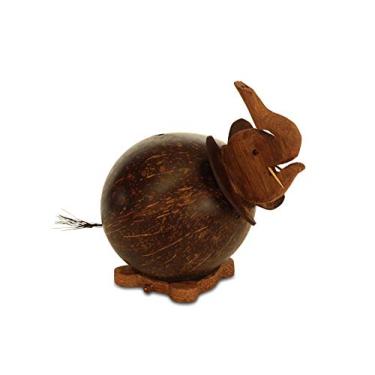 Imagem de G6 Collection Cofrinho de elefante fofo feito à mão com casca de coco exclusivo feito à mão em madeira rústica esculpida à mão decorativa para economizar dinheiro adorável decoração de quarto de