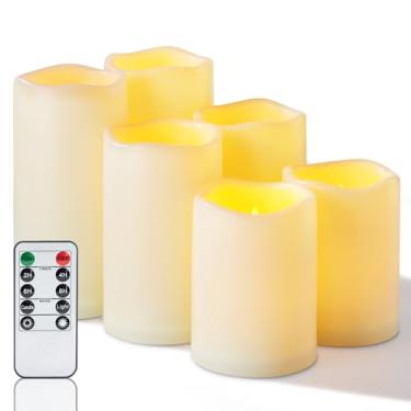 Imagem de Homemory Velas impermeáveis sem chama, velas de pilar de LED operadas por bateria para uso interno e externo, com controle remoto e temporizador, plástico, longa duração, D3 x H4 10 cm, 12,7 cm, 12,7
