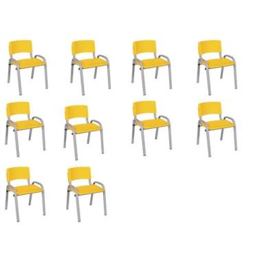 Imagem de Kit 10 Cadeira Iso Infantil Creche, Escola Base Cinza Amarelo - LAURAL