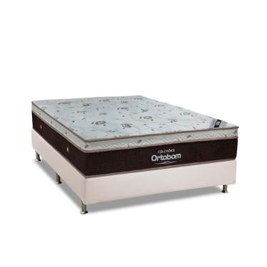 Imagem de Cama Box Casal: Colchão Molas Ensacadas Ortobom Superpocket Sleep King Látex + Base White(138X188)