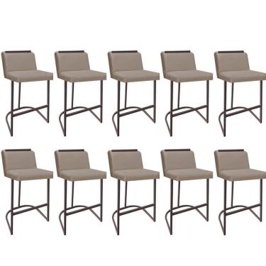 Imagem de Kit 10 Banquetas Com Encosto Confort Bistrô Cozinha Ferro Marrom Corino Bege Amey Decor