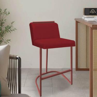 Imagem de Banqueta Com Encosto Nynna Luxo Confort Bistrô Cozinha Ferro Bronze Suede Vermelho - Amey Decor