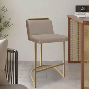 Imagem de Banqueta Com Encosto Nynna Luxo Confort Bistrô Cozinha Ferro Dourado Sintético Bege - Amey Decor