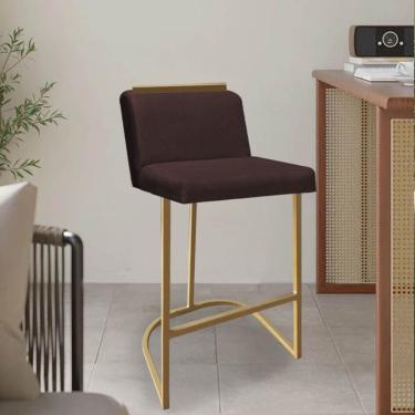 Imagem de Banqueta Com Encosto Nynna Luxo Confort Bistrô Cozinha Ferro Dourado Suede Marrom - Amey Decor