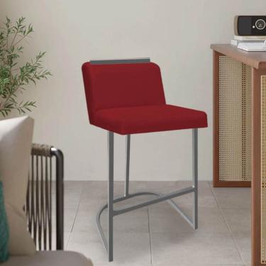 Imagem de Banqueta Com Encosto Nynna Luxo Confort Bistrô Cozinha Ferro Cinza Suede Vermelho - Amey Decor