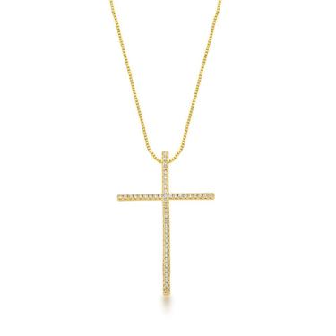 Imagem de Colar Com Crucifixo Cravejado Banhado A Ouro 18k - 45cm