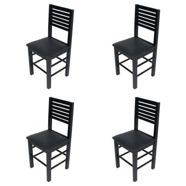 Imagem de Kit 4 Cadeiras Fixas Laguna Pretas Em Madeira Maciça Estofadas Pretas Para Restaurantes Preto