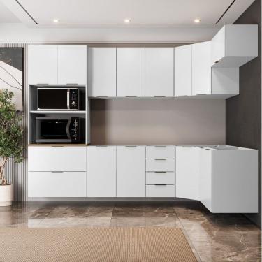 Imagem de Cozinha Modulada 7 Peças Sem Tampo 3 Aéreos 3 Balcões E Torre Quente Branco