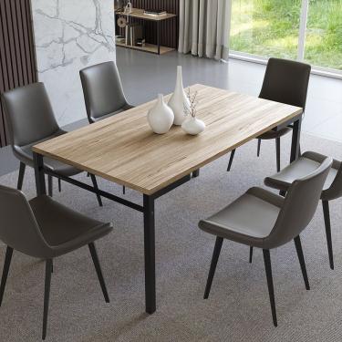 Imagem de Mesa Para Sala De Jantar Estilo Industrial Attenza Preto Amadeirado
