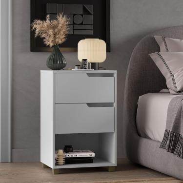 Imagem de Mesa Cabeceira Em Mdf Com 2 Gavetas E 1 Nicho Da Vinci Branco