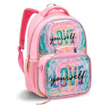 Imagem de Mochila Costas Com Lancheira Feminina Escolar Love Seanite