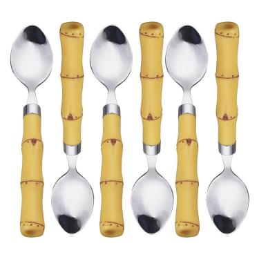Imagem de Conjunto Com 06 Colheres Para Café De Aço Inox Com Cabo De Plástico Bambu Natural 16cm 7389 - Lyor
