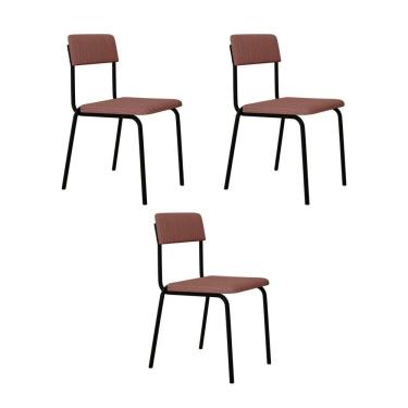 Imagem de Conjunto 3 Cadeiras Estofadas Fixa Empilhável Fit Rosa Linked - Preto Fosco